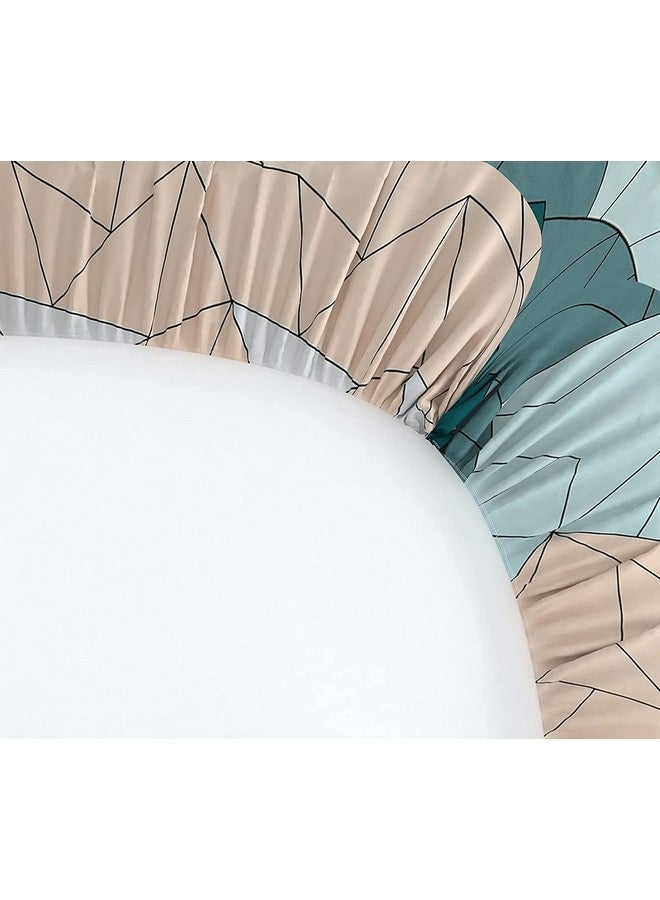 SpangleHomes 200% Soft Glace Cotton Elastic Fitted Double Bed Bedsheet With 2 Large Pillow Covers(King Bed 78 X72X10 Inches,Beige Green Triangle),300 TC - Image 3