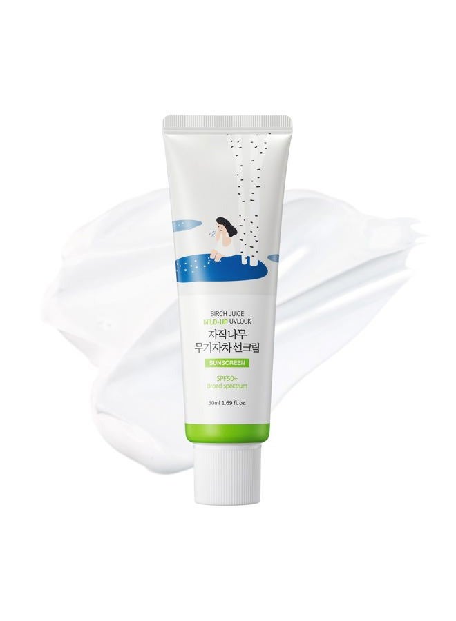 ROUND LAB Birch Juice Mild-up Sunscreen UV LOCK 1.69 Fl Oz | SPF 50+ broad spectrum, Mineral Zinc Oxide, for Sensitive Skin, Control Oil and Sebum, Korean Sunscreen - Image 1