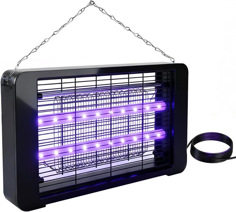 رايتشر مصباح LED صديق للبيئة بقوة 20 واط لمكافحة البعوض، يغطي مساحة 100 متر مربع، شبكة كهربائية 2500 فولت، مصباح هادئ لمكافحة البعوض لغرفة النوم والحديقة والتخييم، مع سلسلة تعليق وصينية قابلة للإزالة - Image 1