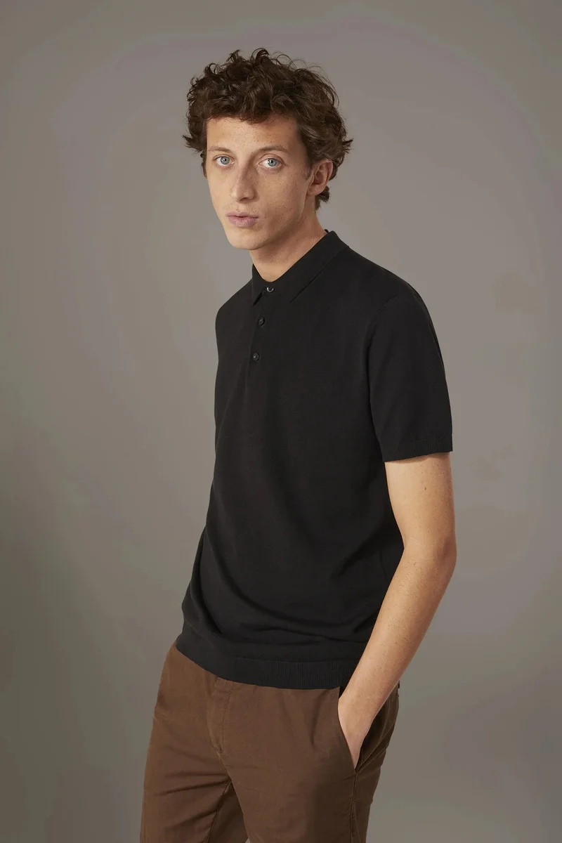 دوبل غانغر Knitted short sleeves polo 100% cotton - Black