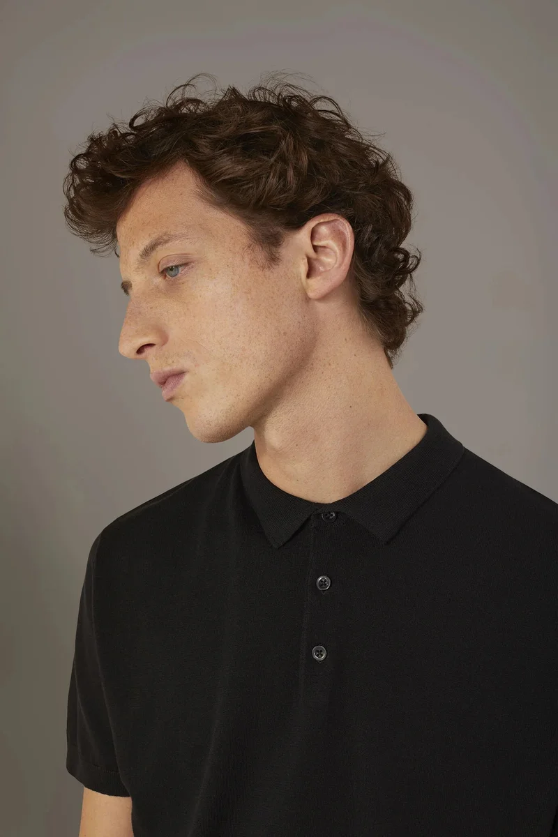 دوبل غانغر Knitted short sleeves polo 100% cotton - Black