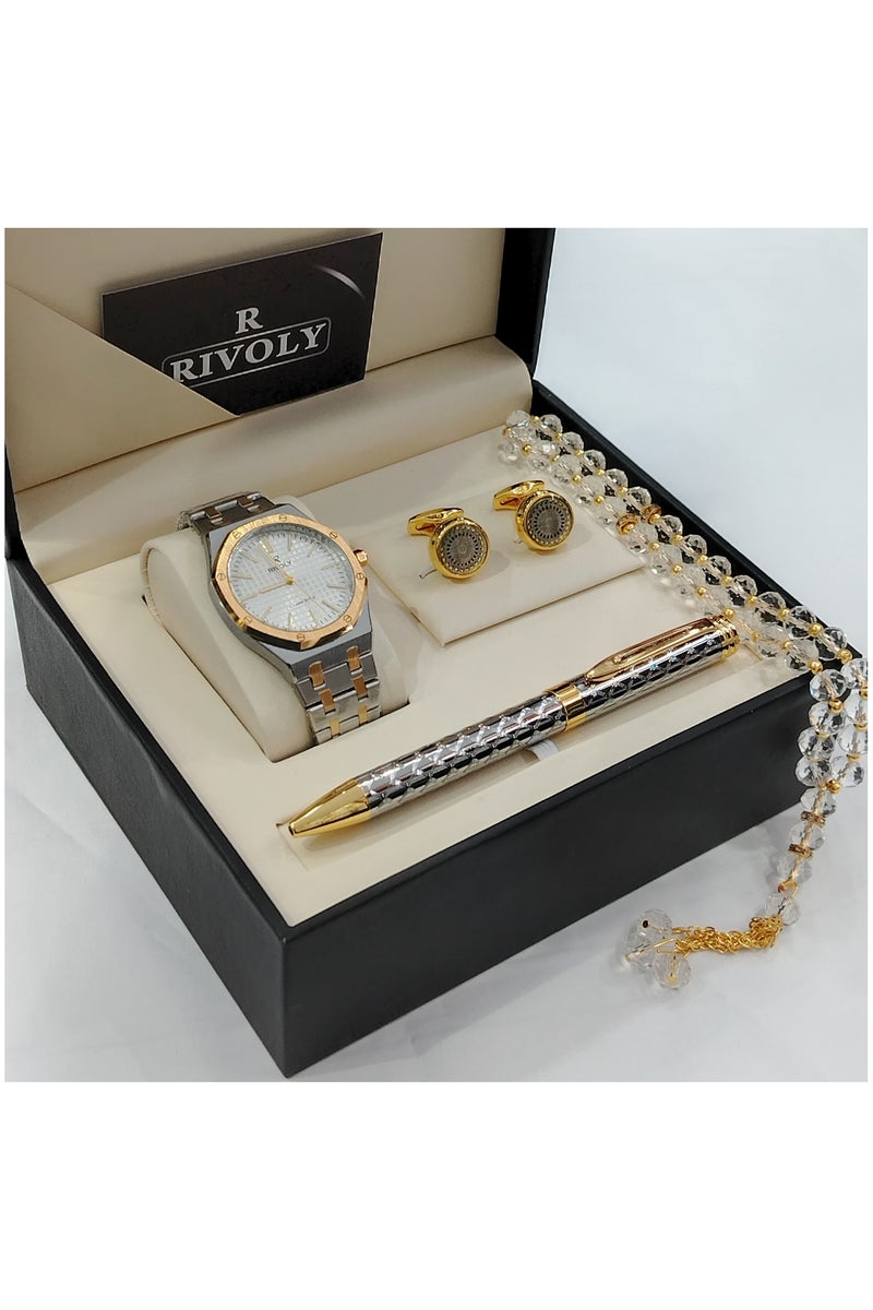 Rivoly Men's stainless steel set consisting of a watch, a rosary, a pen and cufflinks