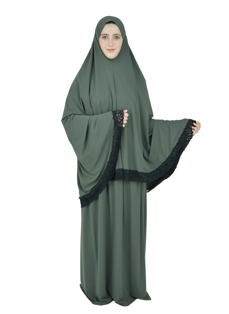 DAMAS COLLECTION Two Piece Islamic prayer dress women with Lace - Prayer Clothes for Women - Prayer Abaya For women - Jilbab 2 piece, Umrah essentials for women - Prayer set  - Image 1