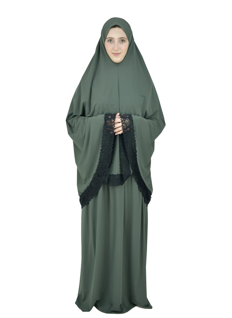 DAMAS COLLECTION Two Piece Islamic prayer dress women with Lace - Prayer Clothes for Women - Prayer Abaya For women - Jilbab 2 piece, Umrah essentials for women - Prayer set  - Image 4