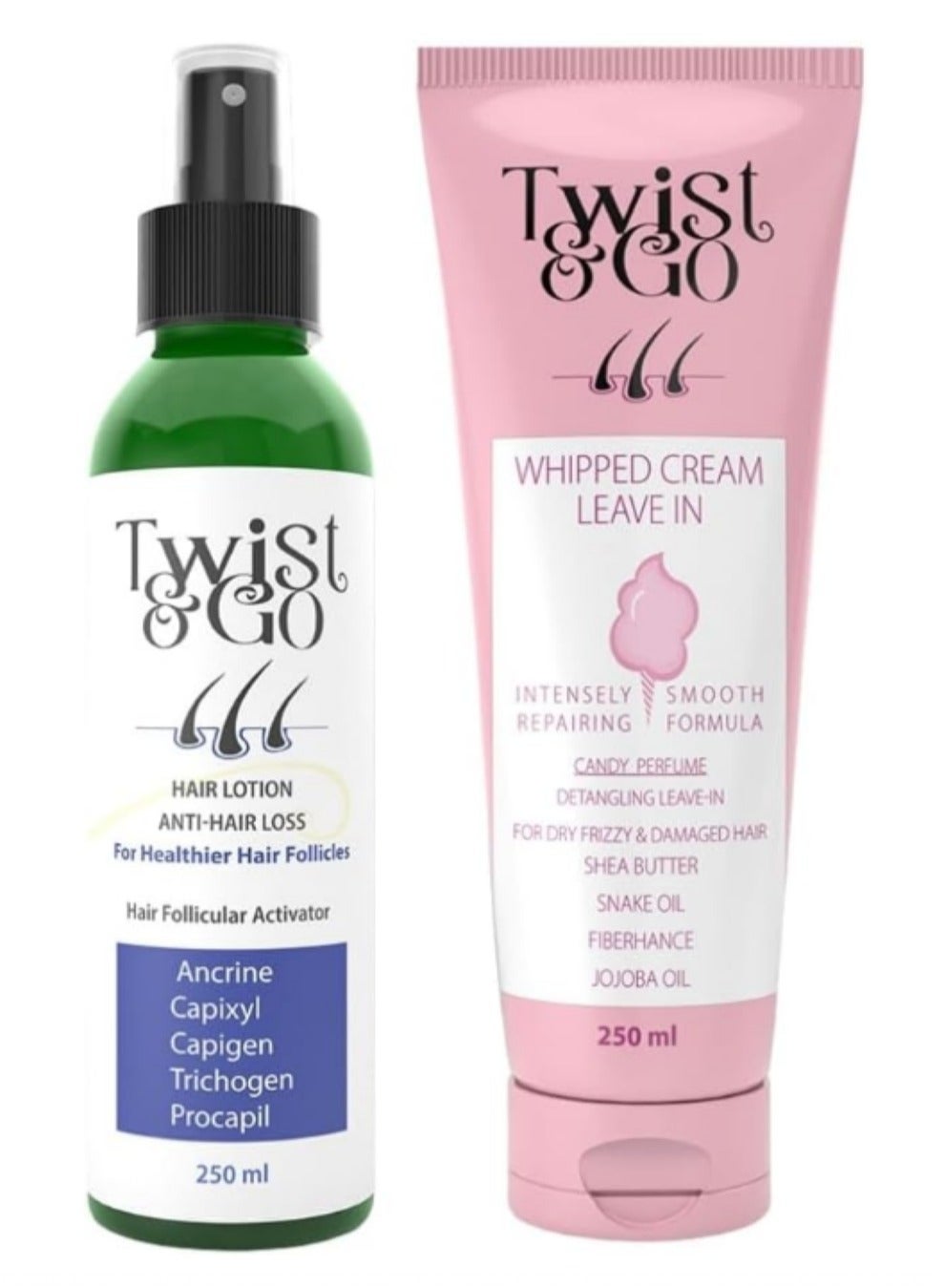 Twist & GO Anti-Hair Loss Lotion 250ml + Twist & Go Whipped Cream Leave-In 250gm
