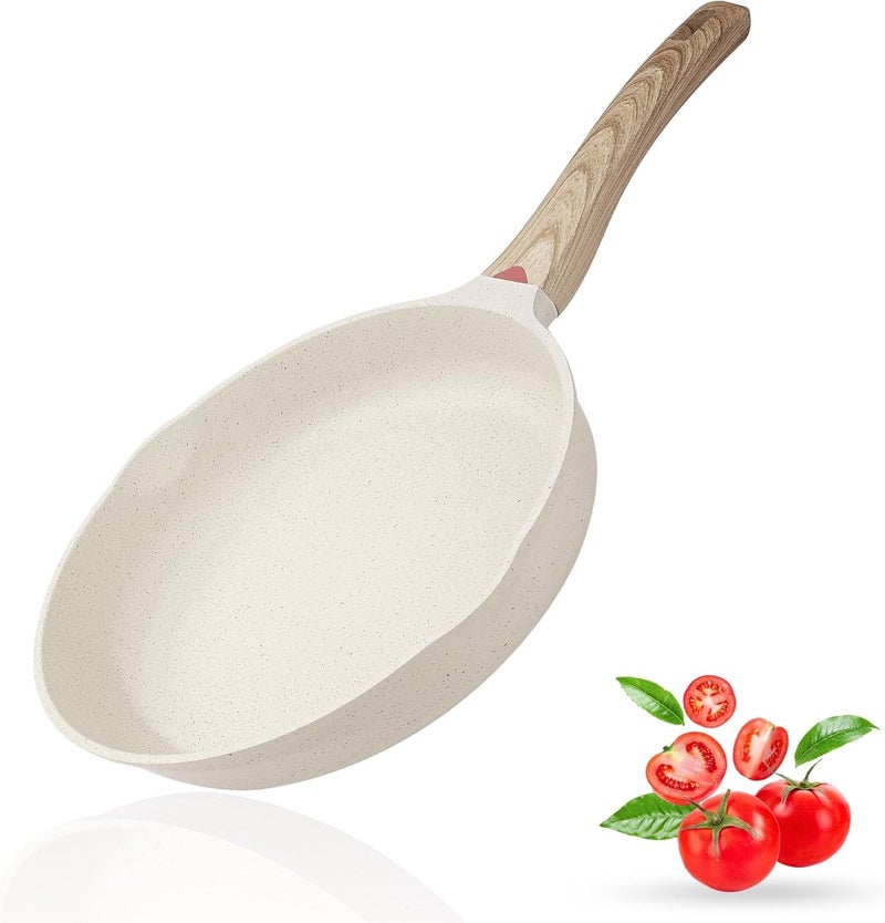 Dravizon Nonstick Frying Pan - Granite Induction Pans for Cooking Omelette Non-Stick Cookware Set, Healthy Kitchen Skillet Non-Sticking Stone Pot and Pan Set (8") White - Image 1