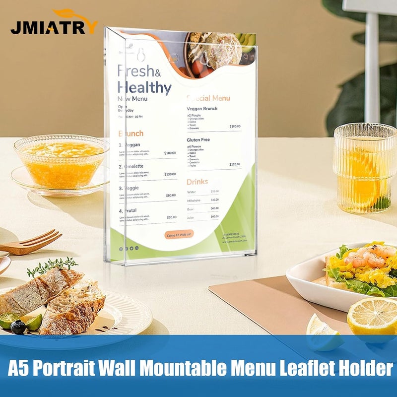 حامل وثائق مثبت على الحائط من نوع JMIATRY، مجموعة 2، حجم A5؛ حامل للقوائم والمنشورات بتصميم بورتريه، مناسب للاستخدام في الأماكن الخارجية والداخلية، أبعاد: 22.7x16.5x4.4 سم - Image 5