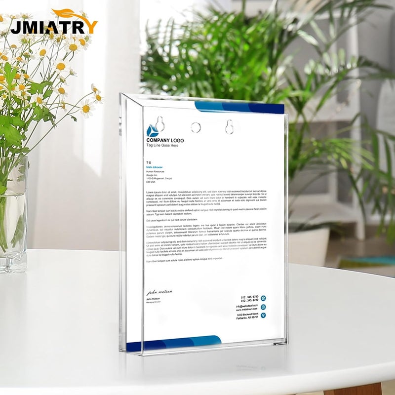 حامل وثائق مثبت على الحائط من نوع JMIATRY، مجموعة 2، حجم A5؛ حامل للقوائم والمنشورات بتصميم بورتريه، مناسب للاستخدام في الأماكن الخارجية والداخلية، أبعاد: 22.7x16.5x4.4 سم - Image 4