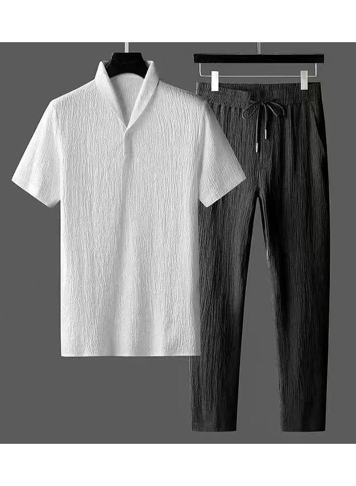 KUYING New Fashion Short Sleeve Pants Casual Sports Set for Men 