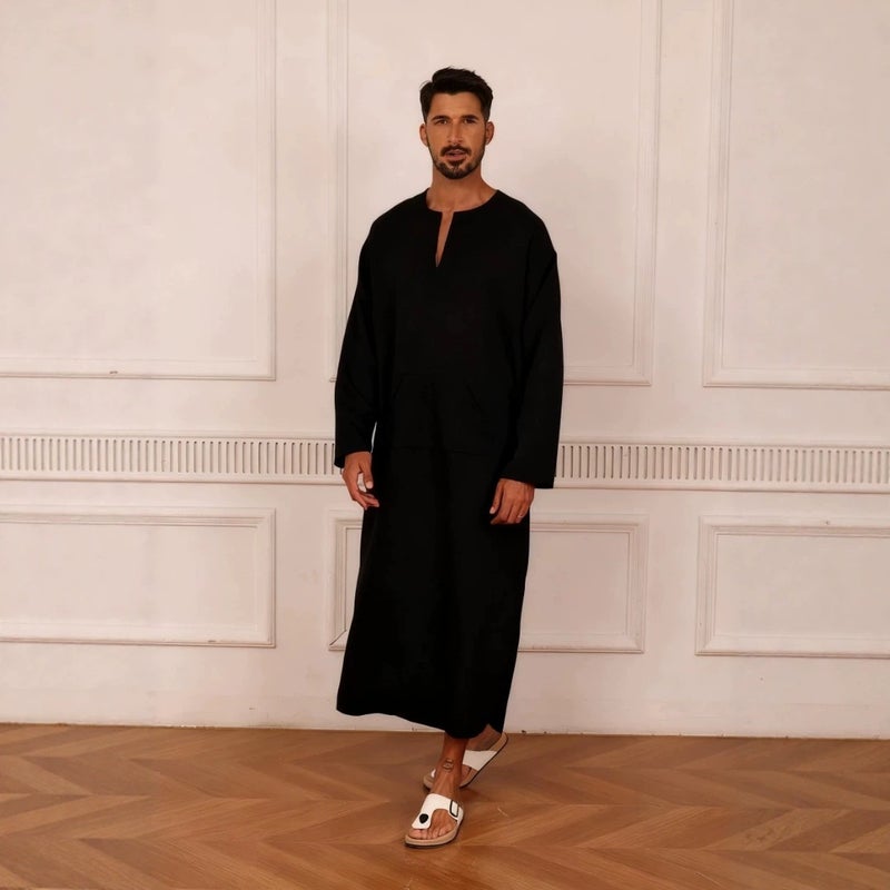 Men's Plus Size V-Neck Kandora Robe - Image 3