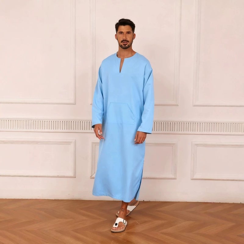 Men's Plus Size V-Neck Kandora Robe - Image 4