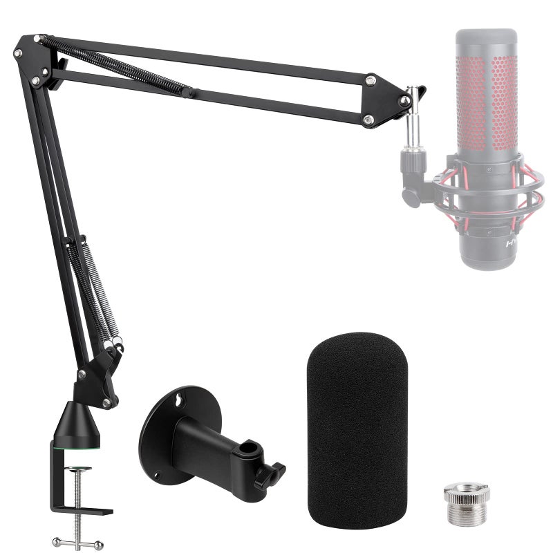 SUNMON HyperX QuadCast Boom Arm with Pop Filter - Wall Mount Boom Arm and C Desk Clamp, Scissor Mic Stand Compatible with Hyper x QuadCast S Gaming Microphone - Image 1