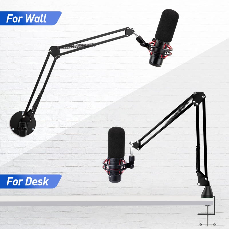 SUNMON HyperX QuadCast Boom Arm with Pop Filter - Wall Mount Boom Arm and C Desk Clamp, Scissor Mic Stand Compatible with Hyper x QuadCast S Gaming Microphone - Image 2