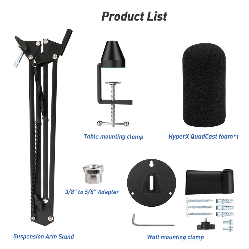 SUNMON HyperX QuadCast Boom Arm with Pop Filter - Wall Mount Boom Arm and C Desk Clamp, Scissor Mic Stand Compatible with Hyper x QuadCast S Gaming Microphone - Image 5