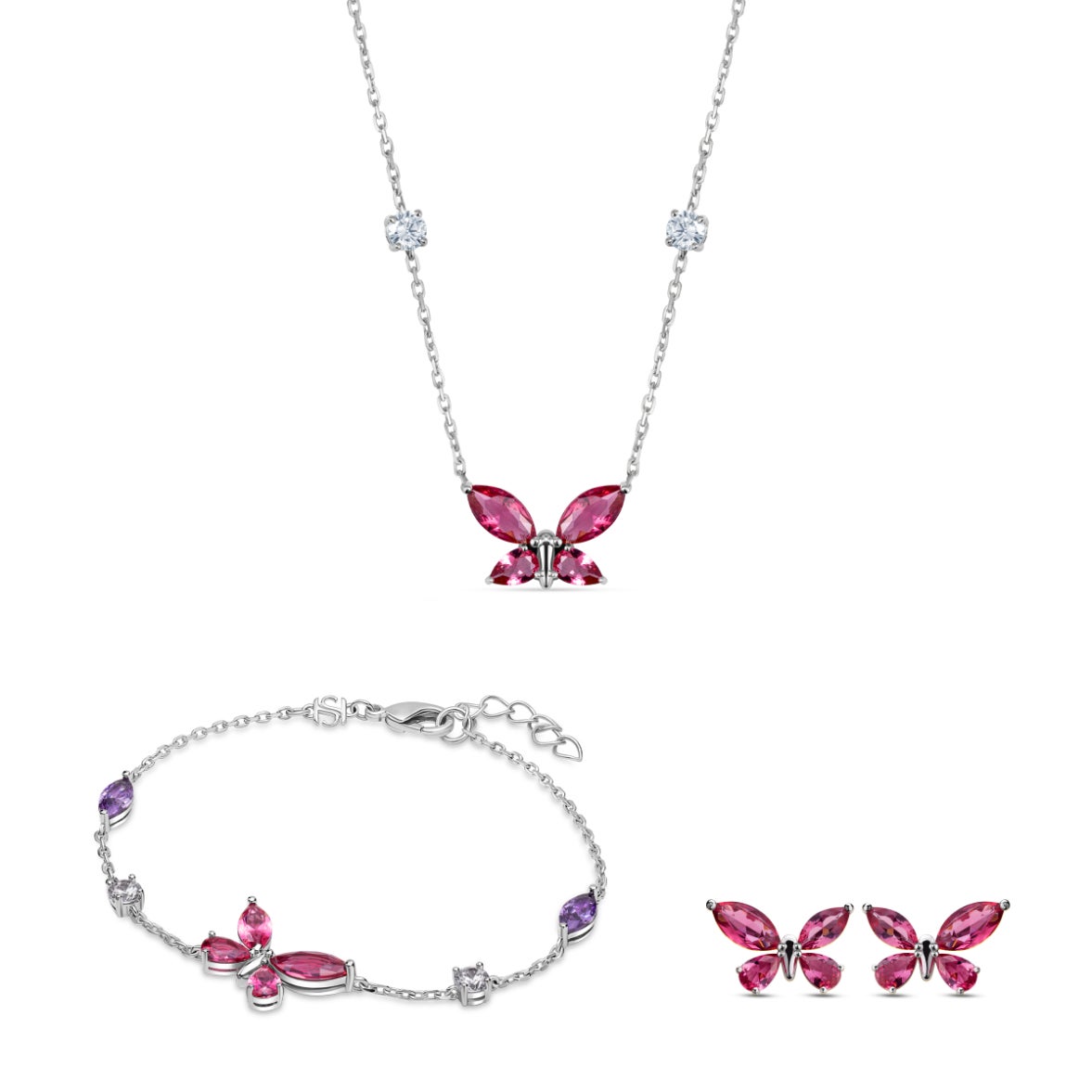 Gala Set Butterfly Necklace, Bracelet, Earrings Lu...