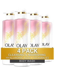 Olay Olay Cleansing & Nourishing Body Wash for Women with Hyaluronic Acid & Vitamin B3 Complex, Long Lasting Hydration, 20 fl oz (Pack of 4)  - Image 1
