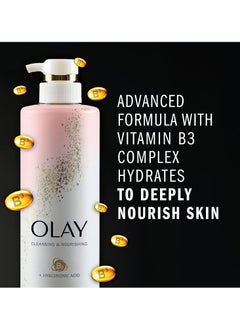 Olay Olay Cleansing & Nourishing Body Wash for Women with Hyaluronic Acid & Vitamin B3 Complex, Long Lasting Hydration, 20 fl oz (Pack of 4)  - Image 4