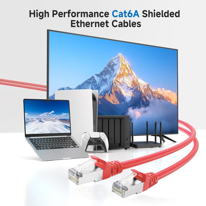 Cable Matters 10Gbps Snagless Shielded Cat 6A Ethernet Cable - 10ft, Cat 6A Cable, Cat6A Cord, Ethernet Cord, Red - Image 2
