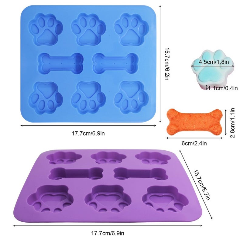 FineGood 3 Pcs Silicone Molds Puppy Dog Paw & Bone Shaped 2 in 1, 8-Cavity, FineGood Reusable Ice Candy Trays Chocolate Cookies Baking Pans, Oven Microwave Freezer Dishwasher Safe-Pink, Blue, Purple - Image 3