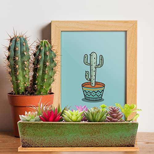 ARTKETTY Succulent Pots - Large Succulent Planter Pots with Drainage, 12 Inch Long Rectangle Bonsai Pot with Bamboo Tray Shallow Ceramic Cactus Flower Planter Window Box for Home Garden Decor (Green) - Image 5