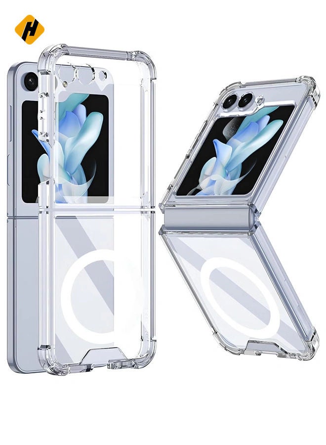 Case for Samsung Galaxy Z Flip 5 Clear Magnetic Case Compatible with Mag-Safe Support Wireless Charging Galaxy Z Flip 5 Cover Transparent Slim Thin Shockproof Case Cover for Galaxy Z Flip 5  - Image 1