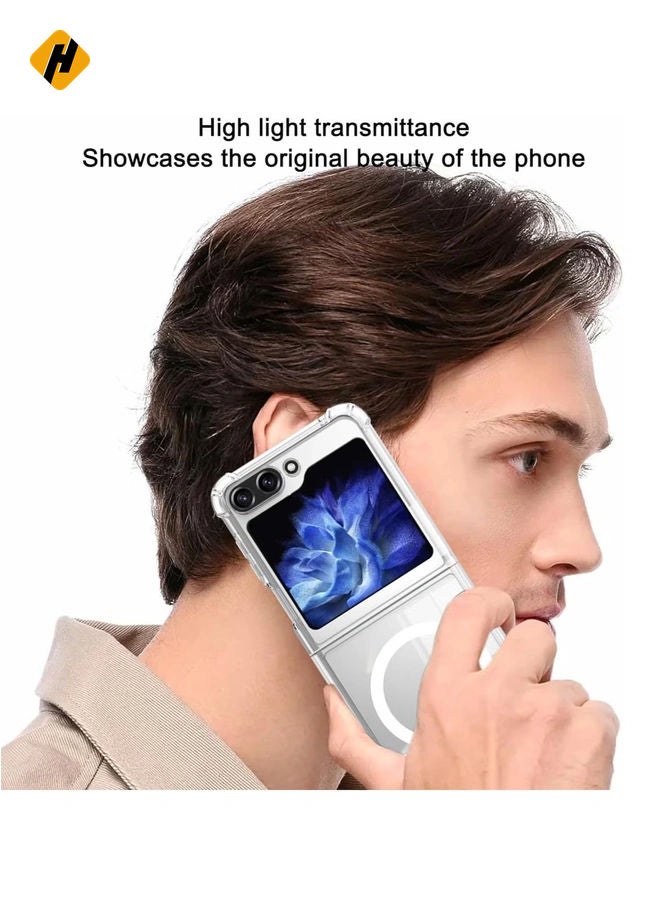 Case for Samsung Galaxy Z Flip 5 Clear Magnetic Case Compatible with Mag-Safe Support Wireless Charging Galaxy Z Flip 5 Cover Transparent Slim Thin Shockproof Case Cover for Galaxy Z Flip 5  - Image 5