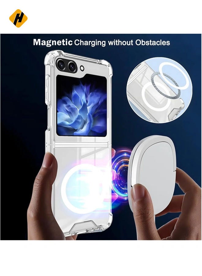 Case for Samsung Galaxy Z Flip 5 Clear Magnetic Case Compatible with Mag-Safe Support Wireless Charging Galaxy Z Flip 5 Cover Transparent Slim Thin Shockproof Case Cover for Galaxy Z Flip 5  - Image 4
