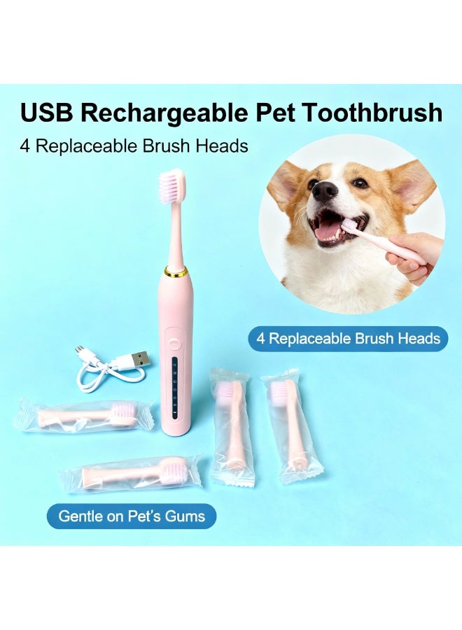 Pet (dog/cat) Electric Toothbrush/ Pet Tooth Brushing Kit with 4 brush, Tongue Cleaning Brush Dental Care for Small Pets - Image 1