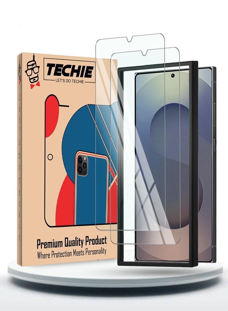 Techie حماية شاشة سامسونج جالاكسي S25 ألترا 2025، زجاج غوريلا فائق الوضوح مع إطار محاذاة تلقائي سهل التركيب، زجاج مقسى 9H، خالي من الفقاعات، متوافق مع الجرابات - عبوة من 2 - Image 1