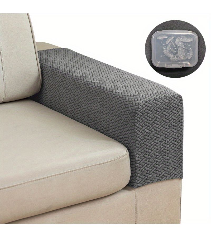 1pc Metal Gray Shakefur Sofa Arm Cover Scratch Resistant Pet Friendly Machine Washable - Image 1