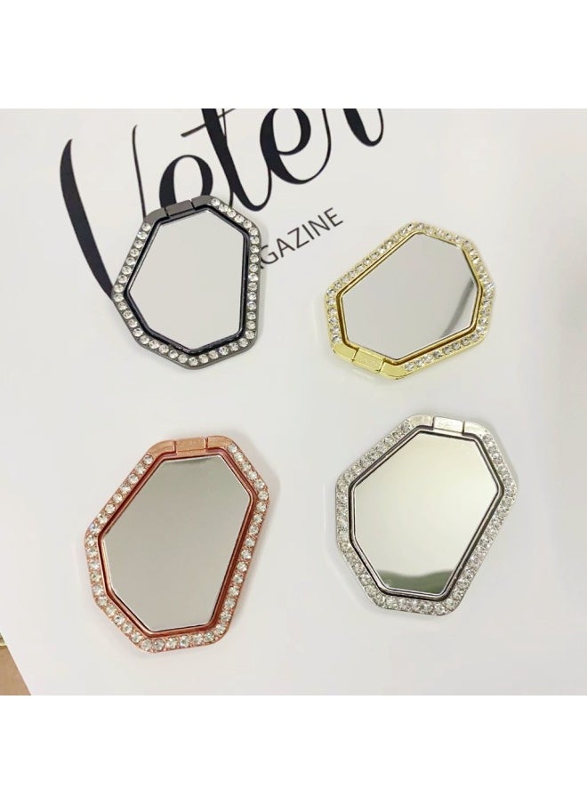 Generic - Polygon Mirror Ring Bracket Shaped Mirror Mobile Phone Ring Buckle 360 Rotating Diamond Ins For Girls-Color:Rose Gold - Image 1