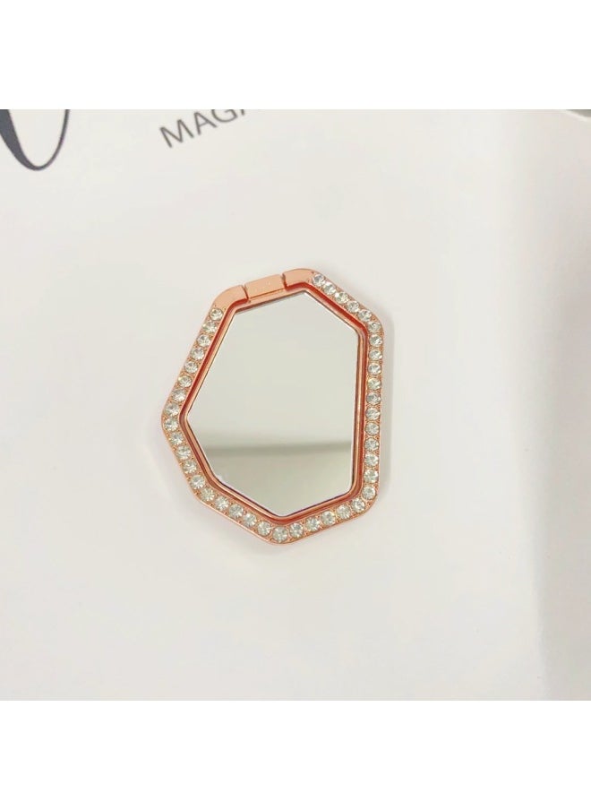 Generic - Polygon Mirror Ring Bracket Shaped Mirror Mobile Phone Ring Buckle 360 Rotating Diamond Ins For Girls-Color:Rose Gold - Image 1