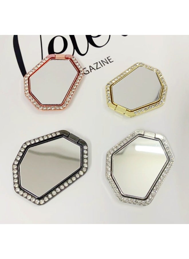 Generic - Polygon Mirror Ring Bracket Shaped Mirror Mobile Phone Ring Buckle 360 Rotating Diamond Ins For Girls-Color:Rose Gold - Image 1