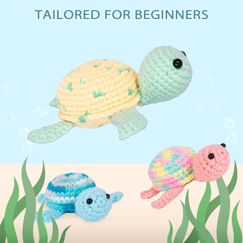 Crochetta Crochet Kit for Beginners, Beginner Crochet Kit for Adults with Step-by-Step Video Tutorials, DIY Crochet Animal Kits Kids Knitting Supplies, 3 Pack Turtle Family (40%+ Yarn) - Image 5