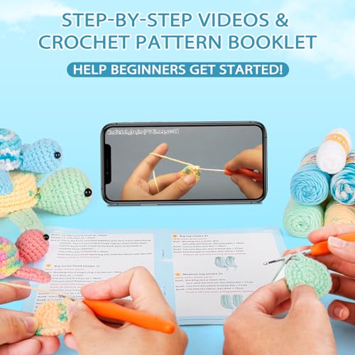 Crochetta Crochet Kit for Beginners, Beginner Crochet Kit for Adults with Step-by-Step Video Tutorials, DIY Crochet Animal Kits Kids Knitting Supplies, 3 Pack Turtle Family (40%+ Yarn) - Image 2