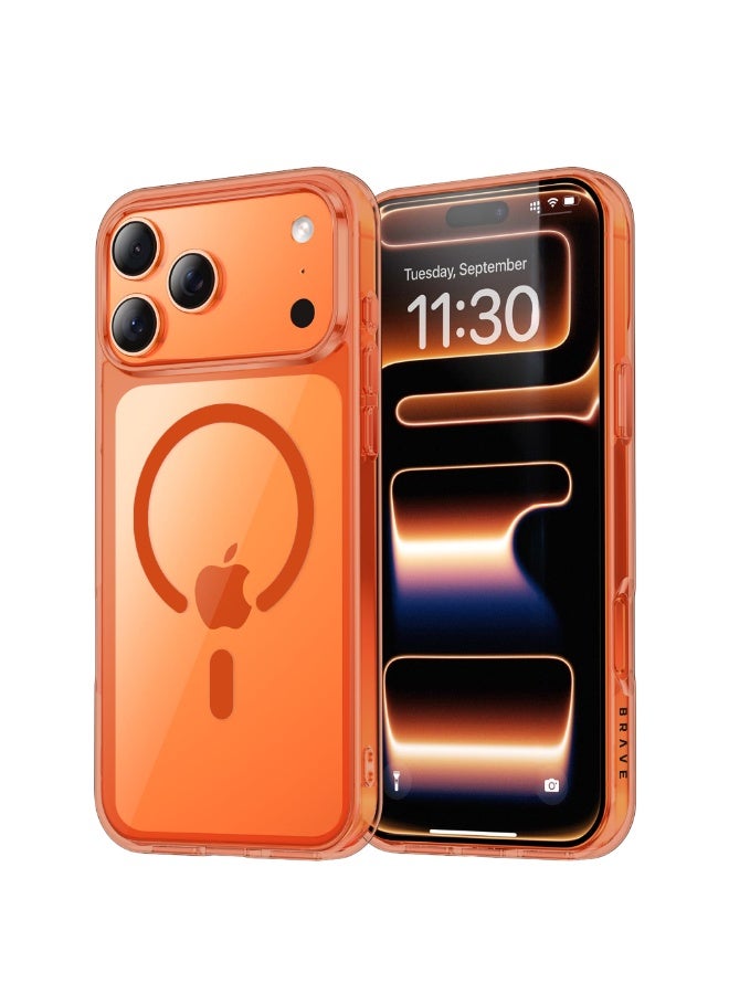 Brave iPhone 17 Pro Max Case Compatible with MagSafe, Shockproof Magnetic Silicone & Hard Shell Hybrid Case, Military-Grade 15ft Drop Protection, 30,000× Drop Tested, Slim Anti-Yellowing, Anti-Scratch & Anti-Fingerprint, Full-Coverage with Raised Edges, Wear-Resistant, Supports Wireless Charging (Clear Orange) - Image 1