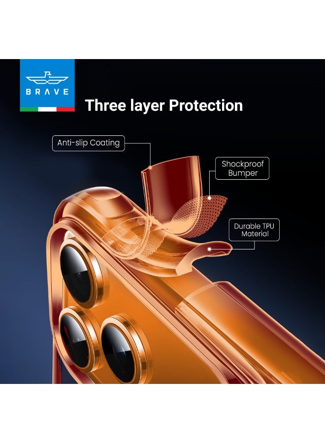 Brave iPhone 17 Pro Max Case Compatible with MagSafe, Shockproof Magnetic Silicone & Hard Shell Hybrid Case, Military-Grade 15ft Drop Protection, 30,000× Drop Tested, Slim Anti-Yellowing, Anti-Scratch & Anti-Fingerprint, Full-Coverage with Raised Edges, Wear-Resistant, Supports Wireless Charging (Clear Orange) - Image 3