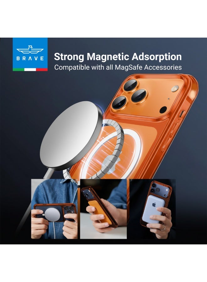 Brave iPhone 17 Pro Max Case Compatible with MagSafe, Shockproof Magnetic Silicone & Hard Shell Hybrid Case, Military-Grade 15ft Drop Protection, 30,000× Drop Tested, Slim Anti-Yellowing, Anti-Scratch & Anti-Fingerprint, Full-Coverage with Raised Edges, Wear-Resistant, Supports Wireless Charging (Clear Orange) - Image 4