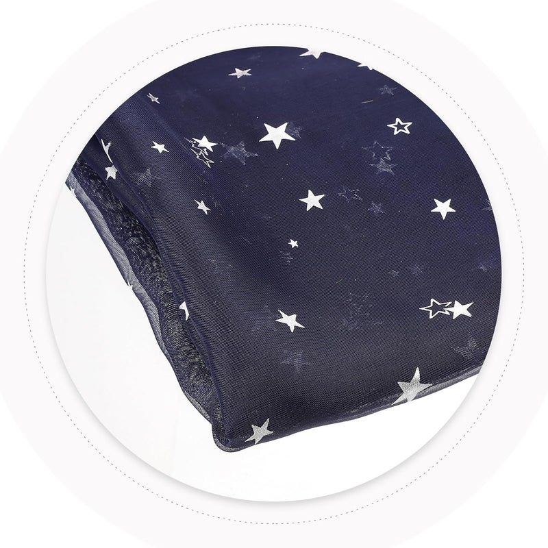 ABOOFAN Silver Foil Star Window Tulle Curtain Navy Blue 100x200cm Sheer Voile Panel for Living Room Bedroom Home - Image 4