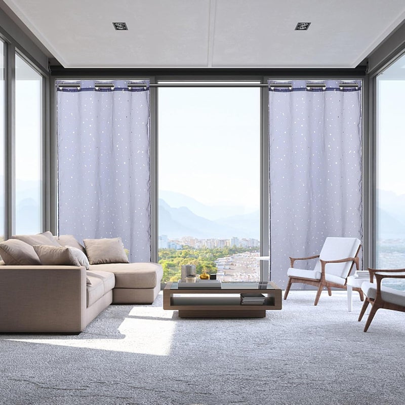 ABOOFAN Silver Foil Star Window Tulle Curtain Navy Blue 100x200cm Sheer Voile Panel for Living Room Bedroom Home - Image 3