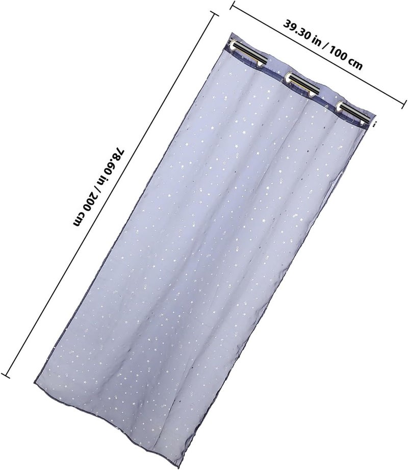 ABOOFAN Silver Foil Star Window Tulle Curtain Navy Blue 100x200cm Sheer Voile Panel for Living Room Bedroom Home - Image 1