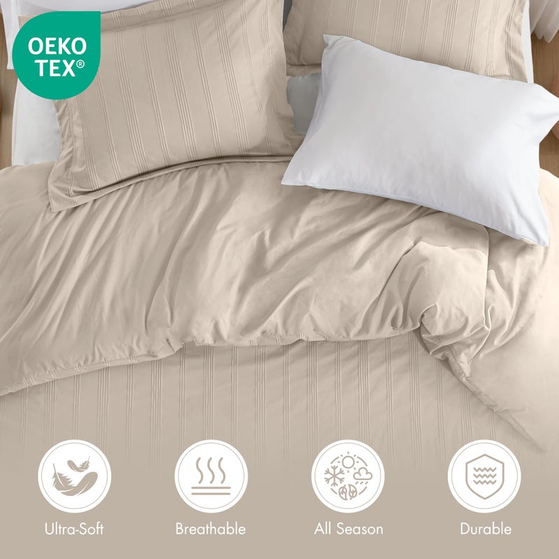 Madison Park Essentials Striped Duvet Cover Set King, Modern Minimalist Bedding Set with Premium Jacquard Stripe, 3 Pieces Duvet Cover Reversible with Zipper Closure & Corner Ties,Neutral - Image 3