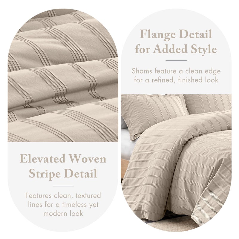 Madison Park Essentials Striped Duvet Cover Set King, Modern Minimalist Bedding Set with Premium Jacquard Stripe, 3 Pieces Duvet Cover Reversible with Zipper Closure & Corner Ties,Neutral - Image 4