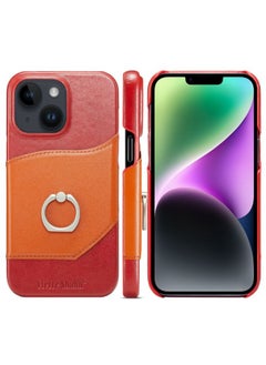 Case Cover For iPhone 14 Fierre Shann Oil Wax Texture Genuine Leather Back Case Red