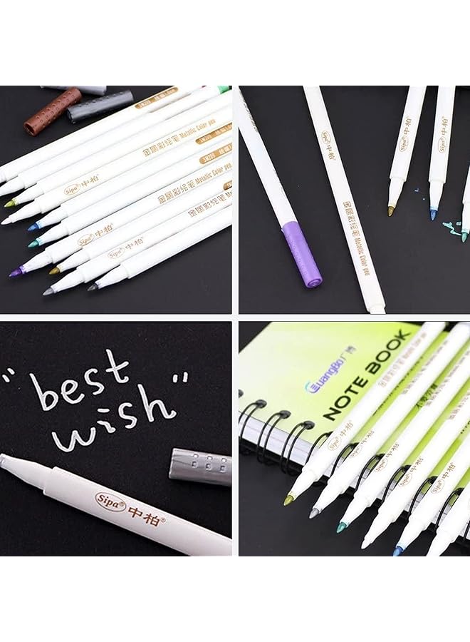 Metallic Markers Painting Pen Set Of 10 Colors Calligraphy Pen For Card Making Drawing Lettering Coloring Wine Glass