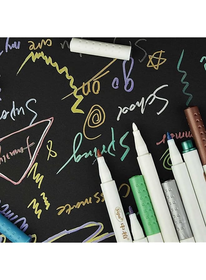 Metallic Markers Painting Pen Set Of 10 Colors Calligraphy Pen For Card Making Drawing Lettering Coloring Wine Glass