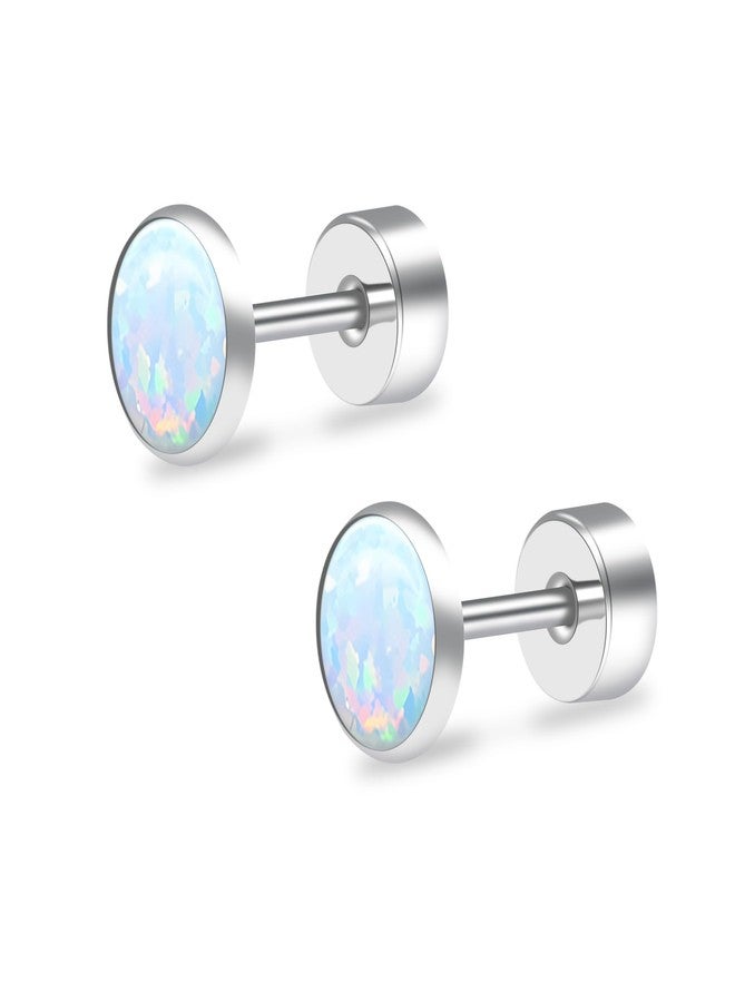 ZDE Titanium Flatback Earrings for Women Opal Fire and Snow Stud Earrings Flat Back Women Earrings Hypoallergenic Cartilage Flatback Earring Tragus Helix Tragus Conch Piercing (Fire and Snow, 4MM) - Image 1