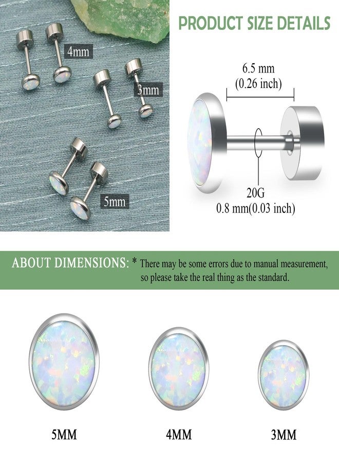 ZDE Titanium Flatback Earrings for Women Opal Fire and Snow Stud Earrings Flat Back Women Earrings Hypoallergenic Cartilage Flatback Earring Tragus Helix Tragus Conch Piercing (Fire and Snow, 4MM) - Image 2