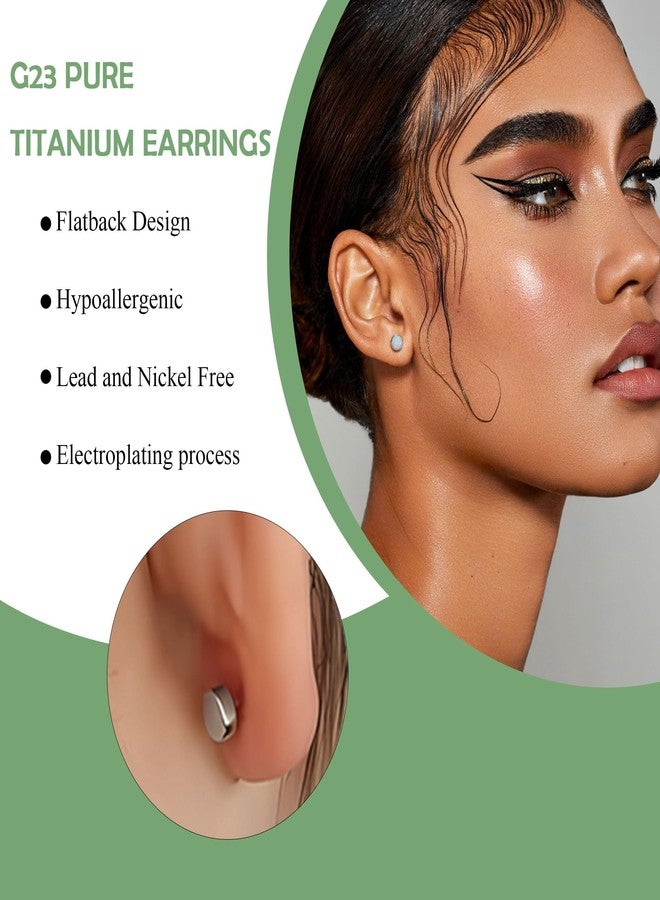 ZDE Titanium Flatback Earrings for Women Opal Fire and Snow Stud Earrings Flat Back Women Earrings Hypoallergenic Cartilage Flatback Earring Tragus Helix Tragus Conch Piercing (Fire and Snow, 4MM) - Image 3