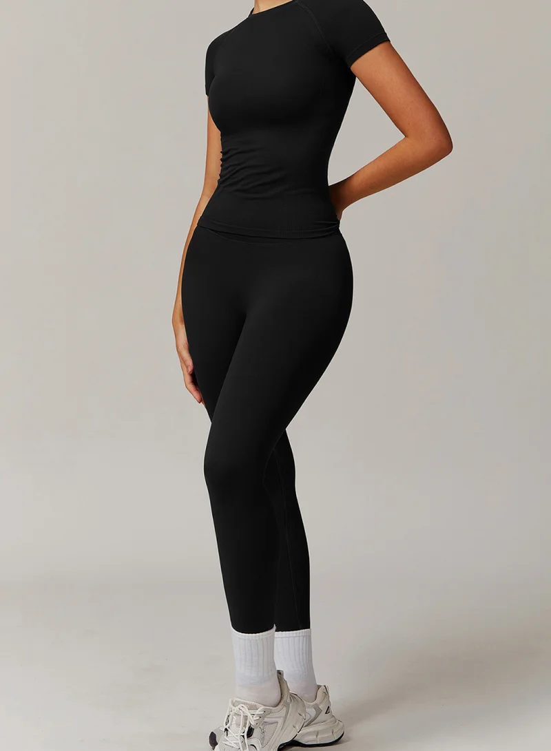 Kawn.yoga Licorice Black Womens Short Sleeves Fitted Shirt for Women | Best Price UAE